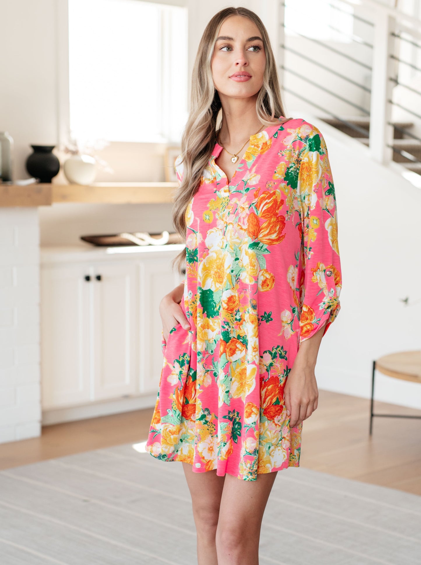 Lizzy Dress in Hot Pink and Yellow Floral (Online Exclusive)