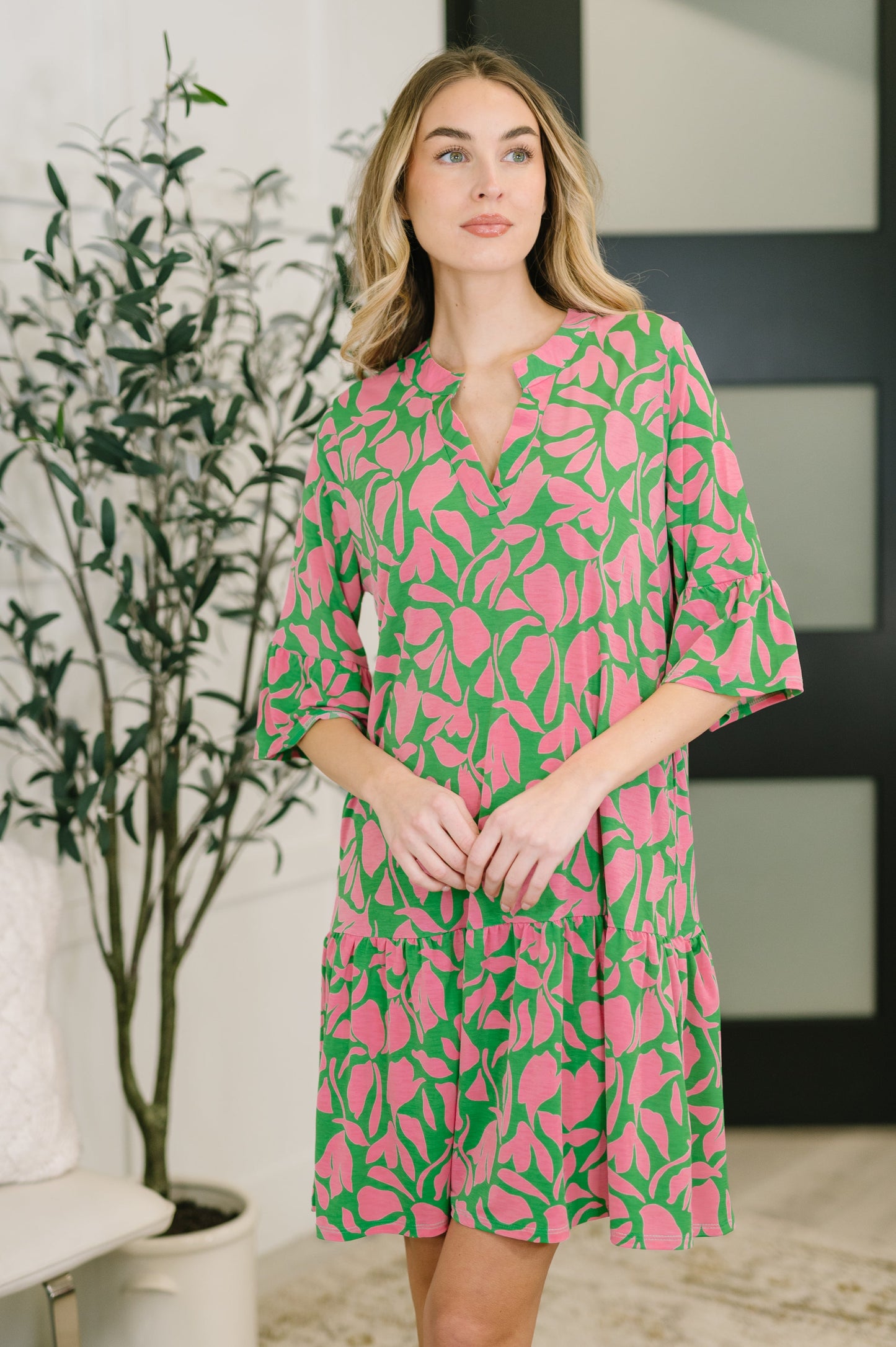 Lizzy Sunday Dress in Emerald Abstract Floral- (Online Exclusive)