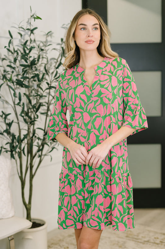 Lizzy Sunday Dress in Emerald Abstract Floral- (Online Exclusive)