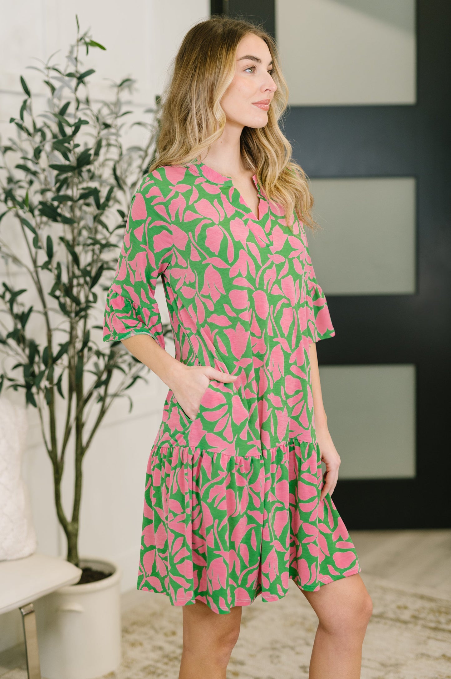 Lizzy Sunday Dress in Emerald Abstract Floral- (Online Exclusive)