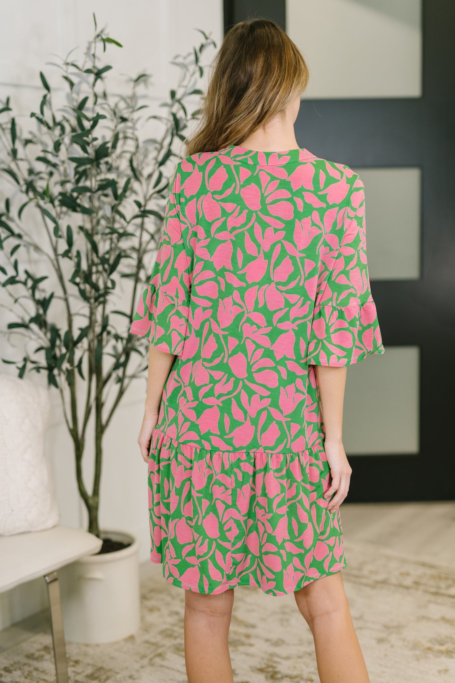 Lizzy Sunday Dress in Emerald Abstract Floral- (Online Exclusive)