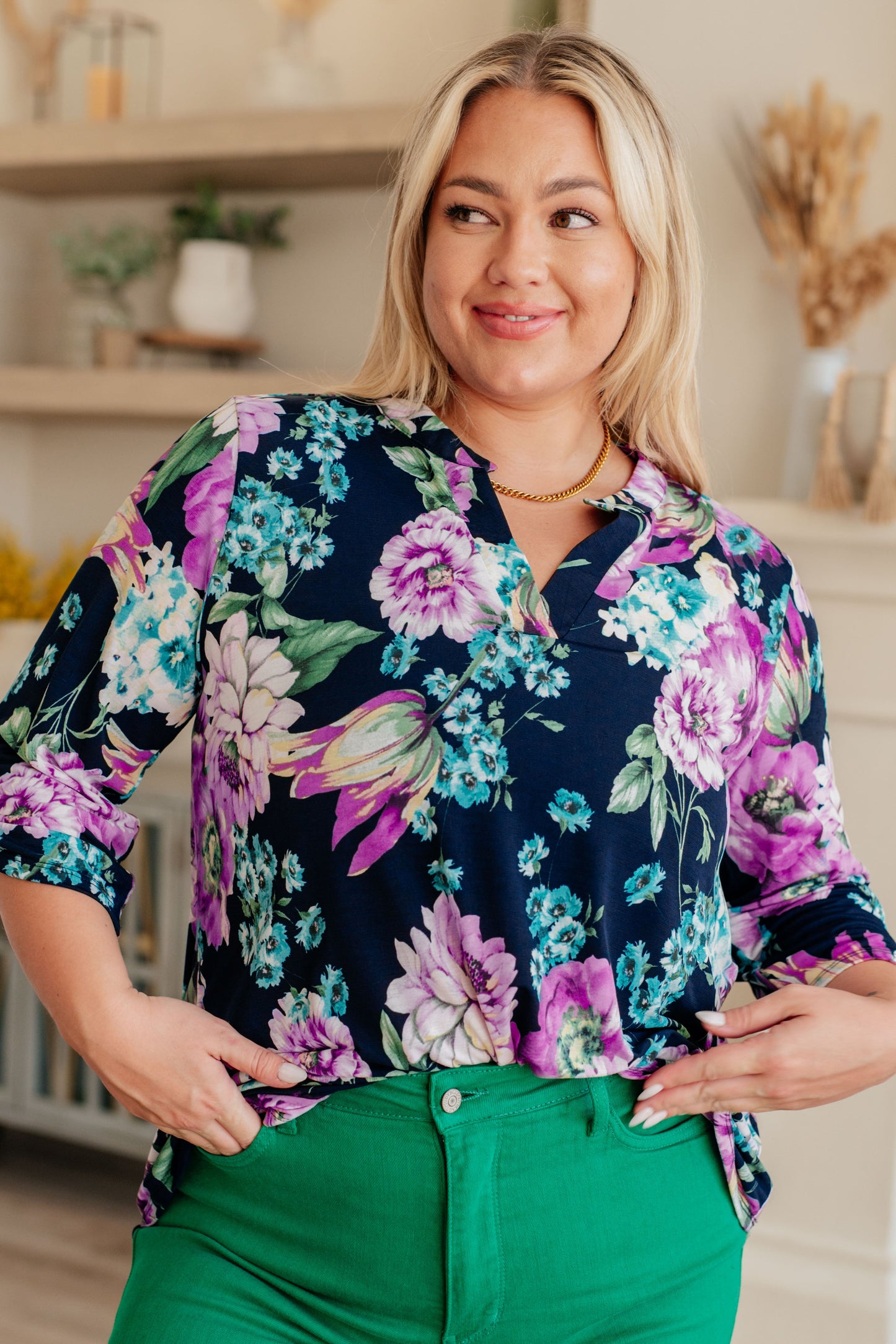 Lizzy Top in Navy and Purple Floral (Online Exclusive)
