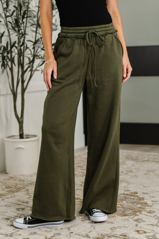Lounge Line Wide Leg Sweats in Dark Olive (Online Exclusive)