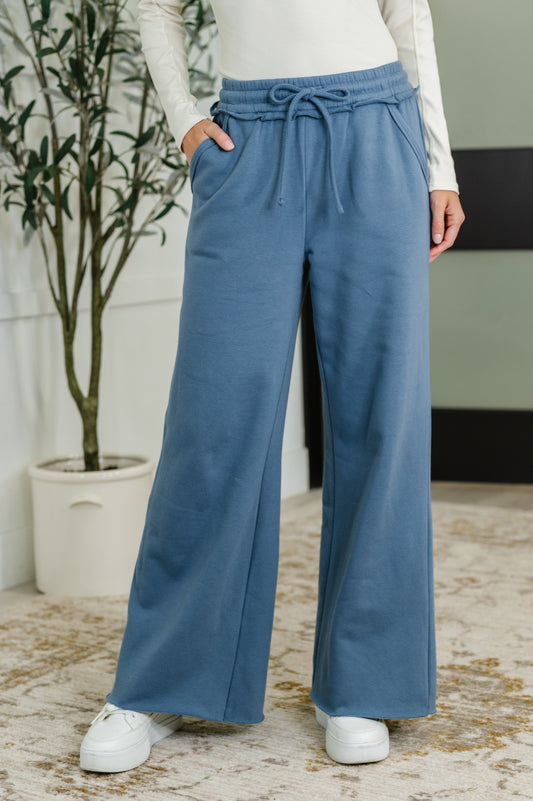 Lounge Line Wide Leg Sweats in Dusty Blue (Online Exclusive)