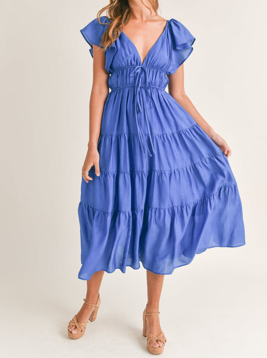 Cobalt Blue Tiered Midi Dress