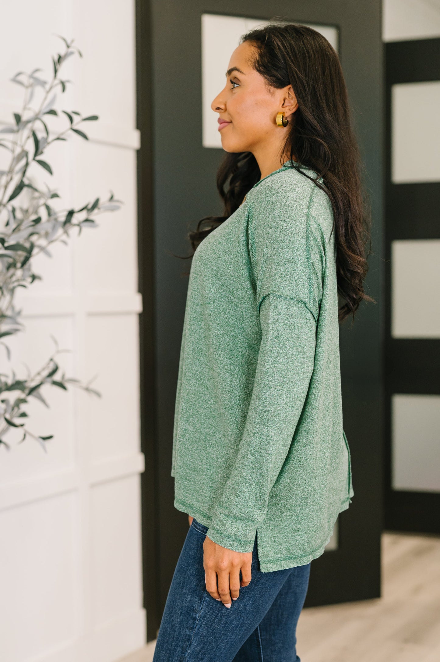 Mellow Mood Heathered Pullover in Dark Green (Online Exclusive)