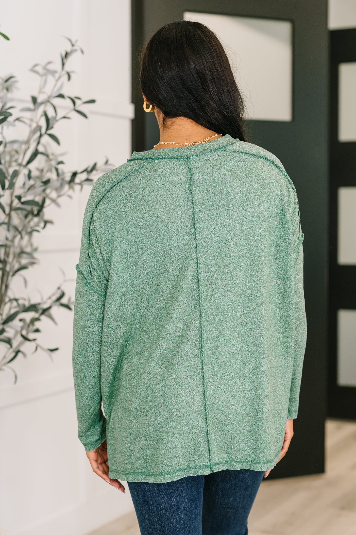 Mellow Mood Heathered Pullover in Dark Green (Online Exclusive)