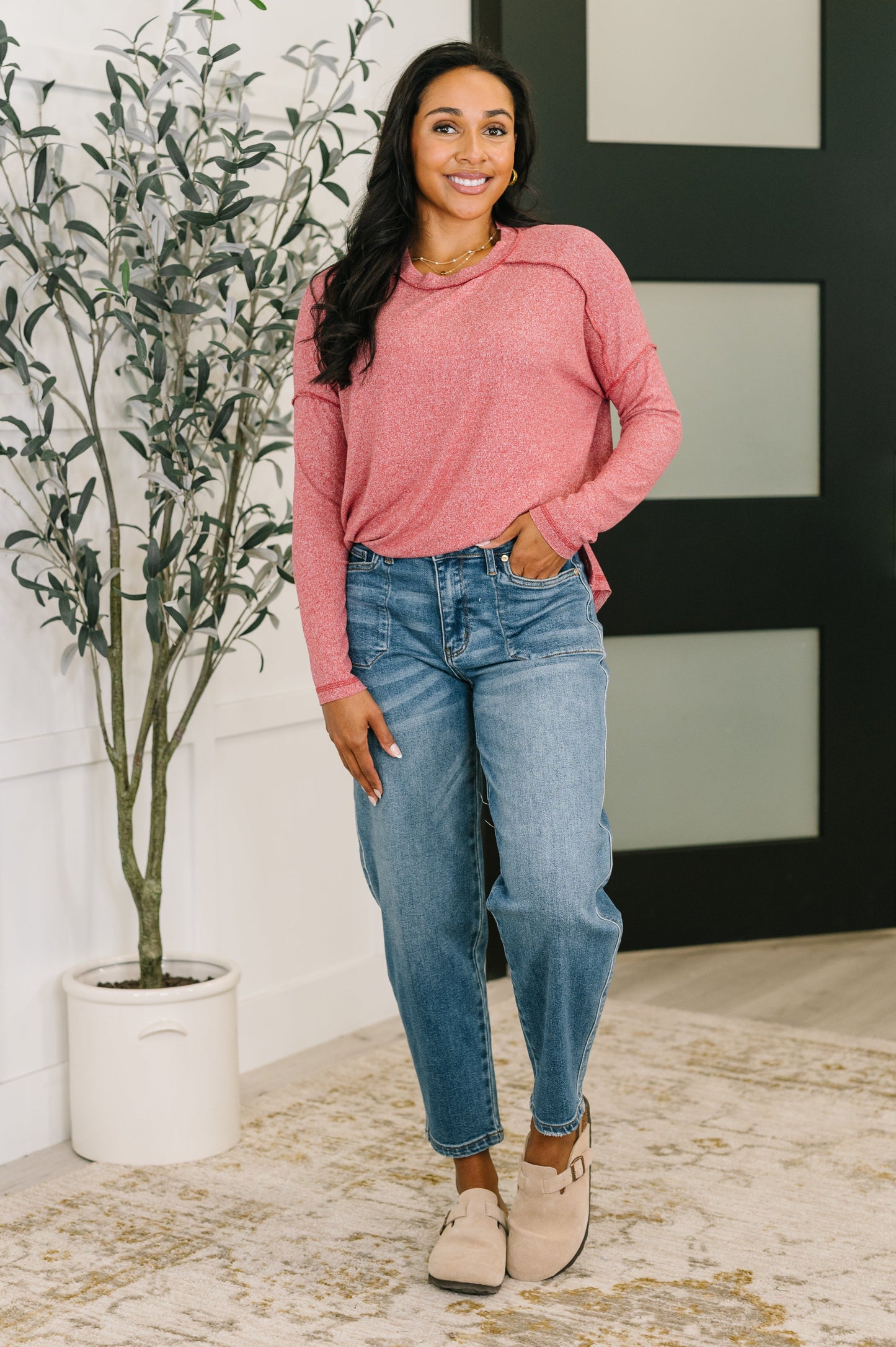 Mellow Mood Heathered Pullover in Dark Red (Online Exclusive)