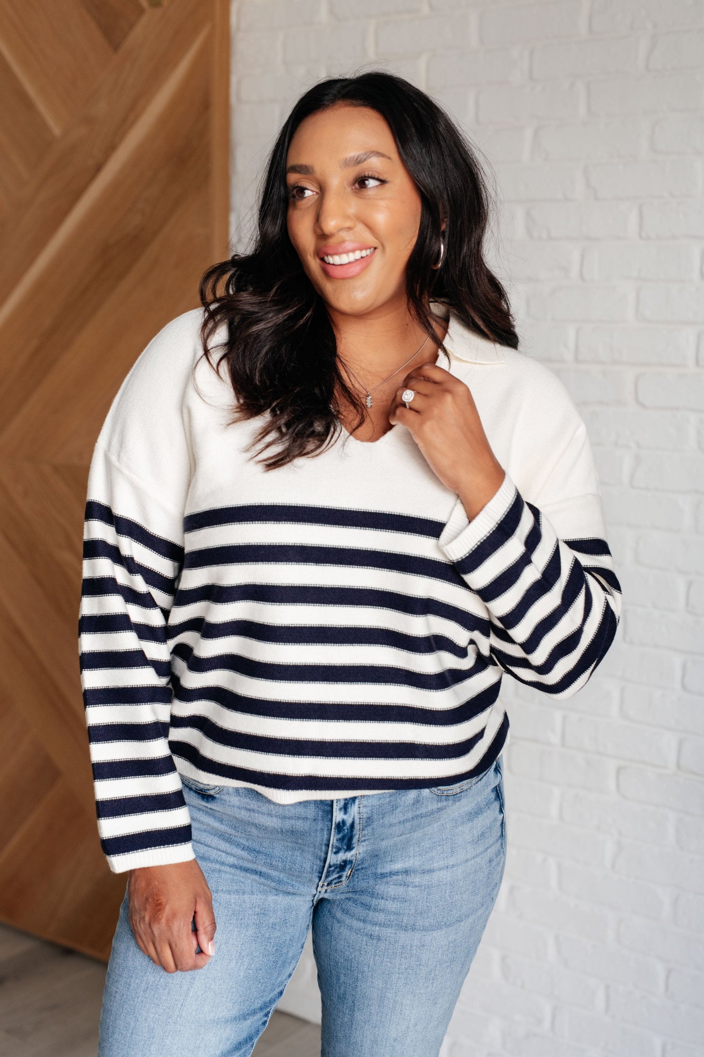 Memorable Moments Striped Sweater in White (Online Exclusive)