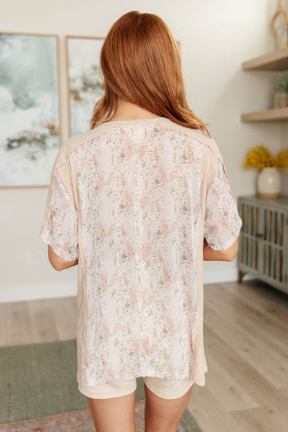Mention Me Floral Accent Top in Toasted Almond (Online Exclusive)