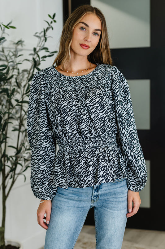 Muse Moves High Neck Peplum Blouse in Black (Online Exclusive)