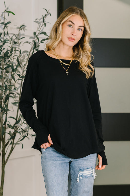 Nice to Each Other Raglan Sleeve Top in Black (Online Exclusive)