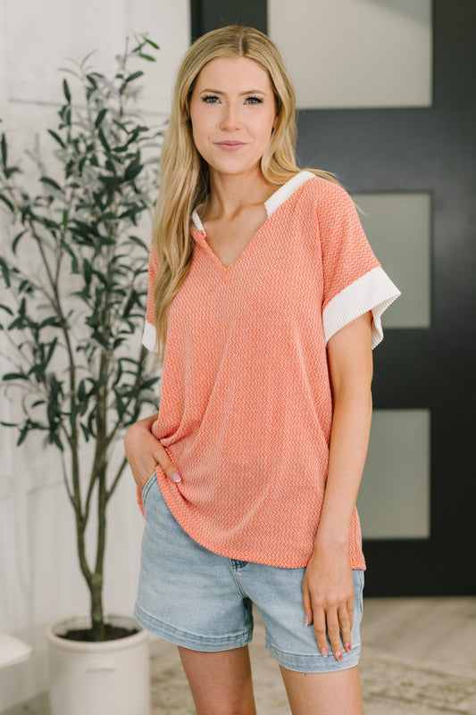 One Piece at a Time V-Neck Short Sleeve Top in Coral (Online Exclusive)