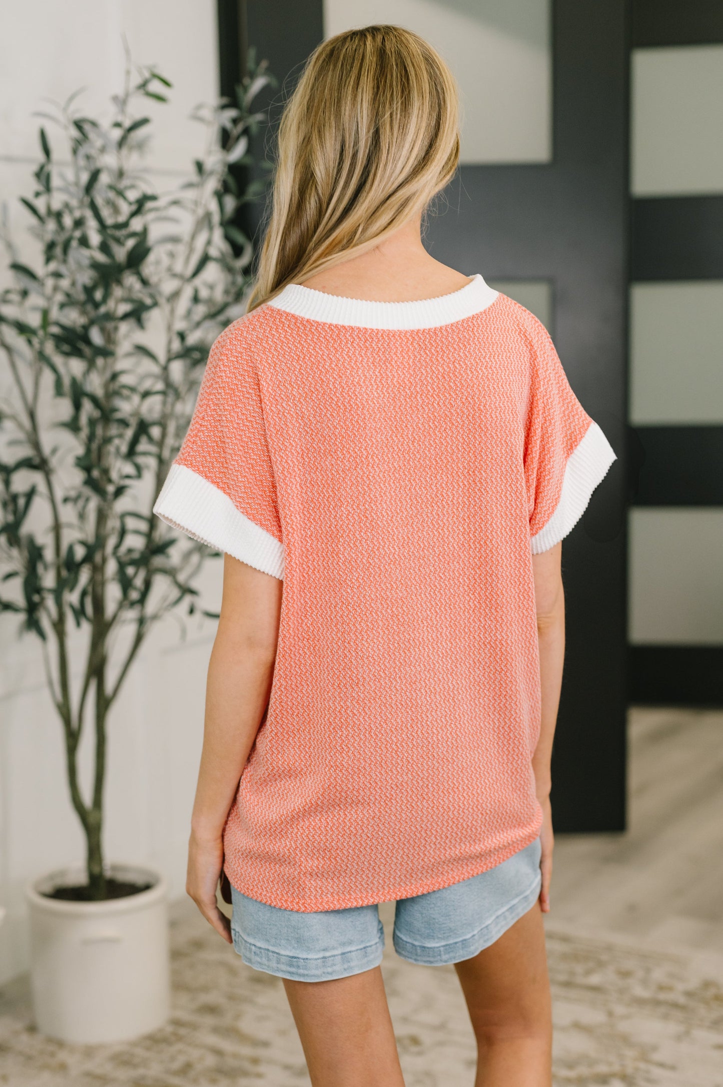 One Piece at a Time V-Neck Short Sleeve Top in Coral (Online Exclusive)