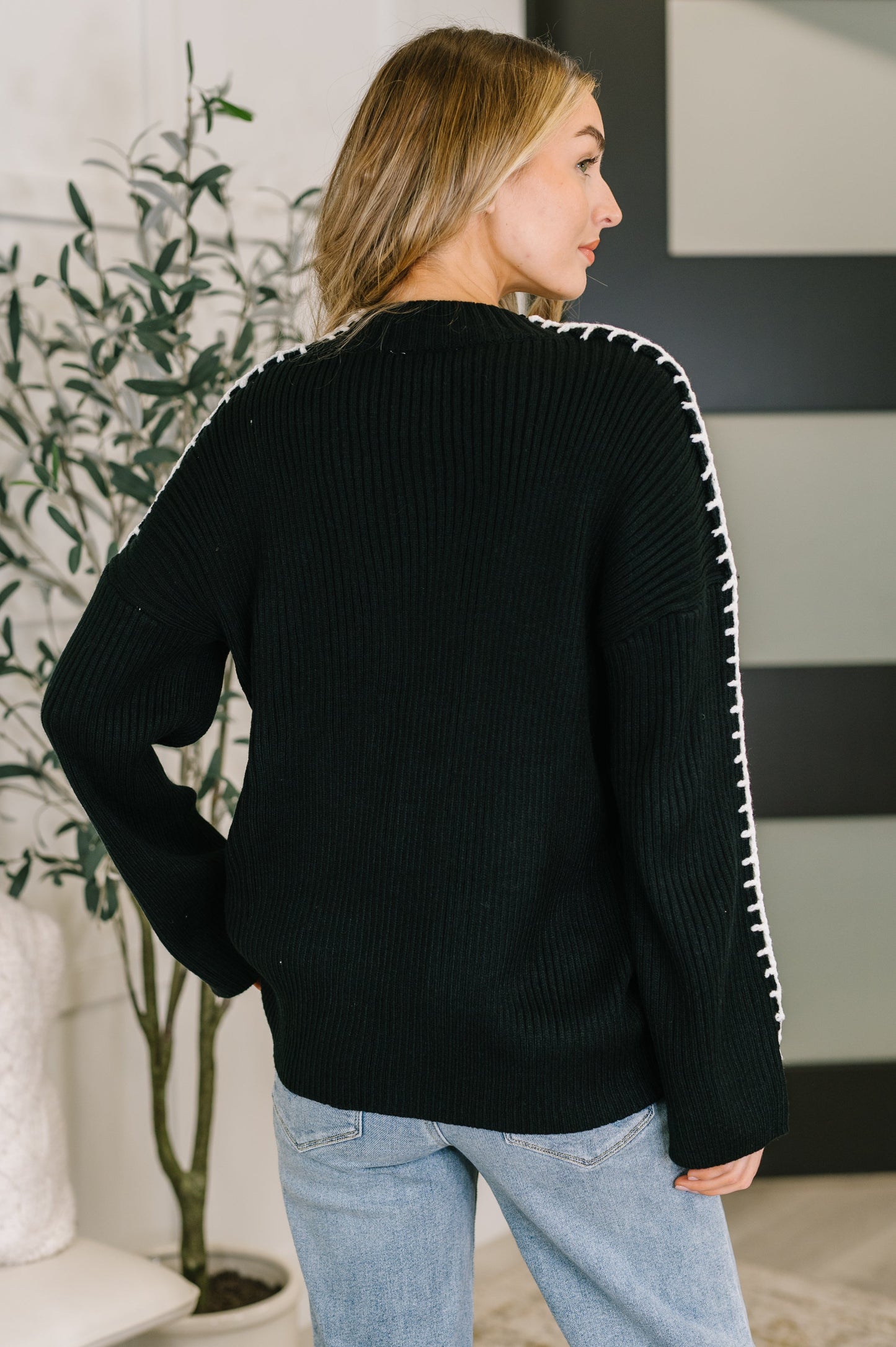 One Stitch at a Time Pullover in Black (Online Exclusive)