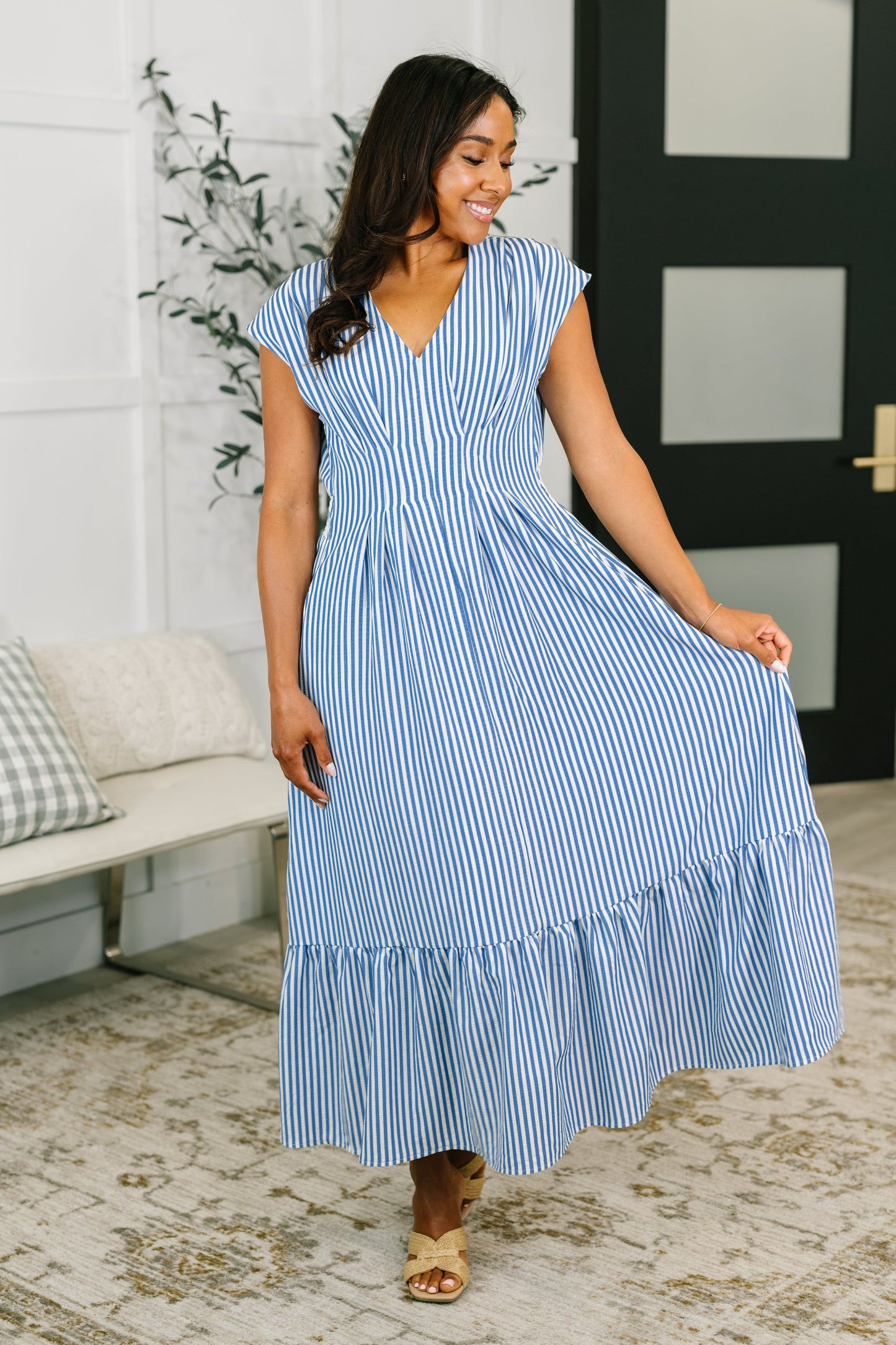 Only Chance Pleated Smock Waist Maxi Dress in Blue (Online Exclusive)