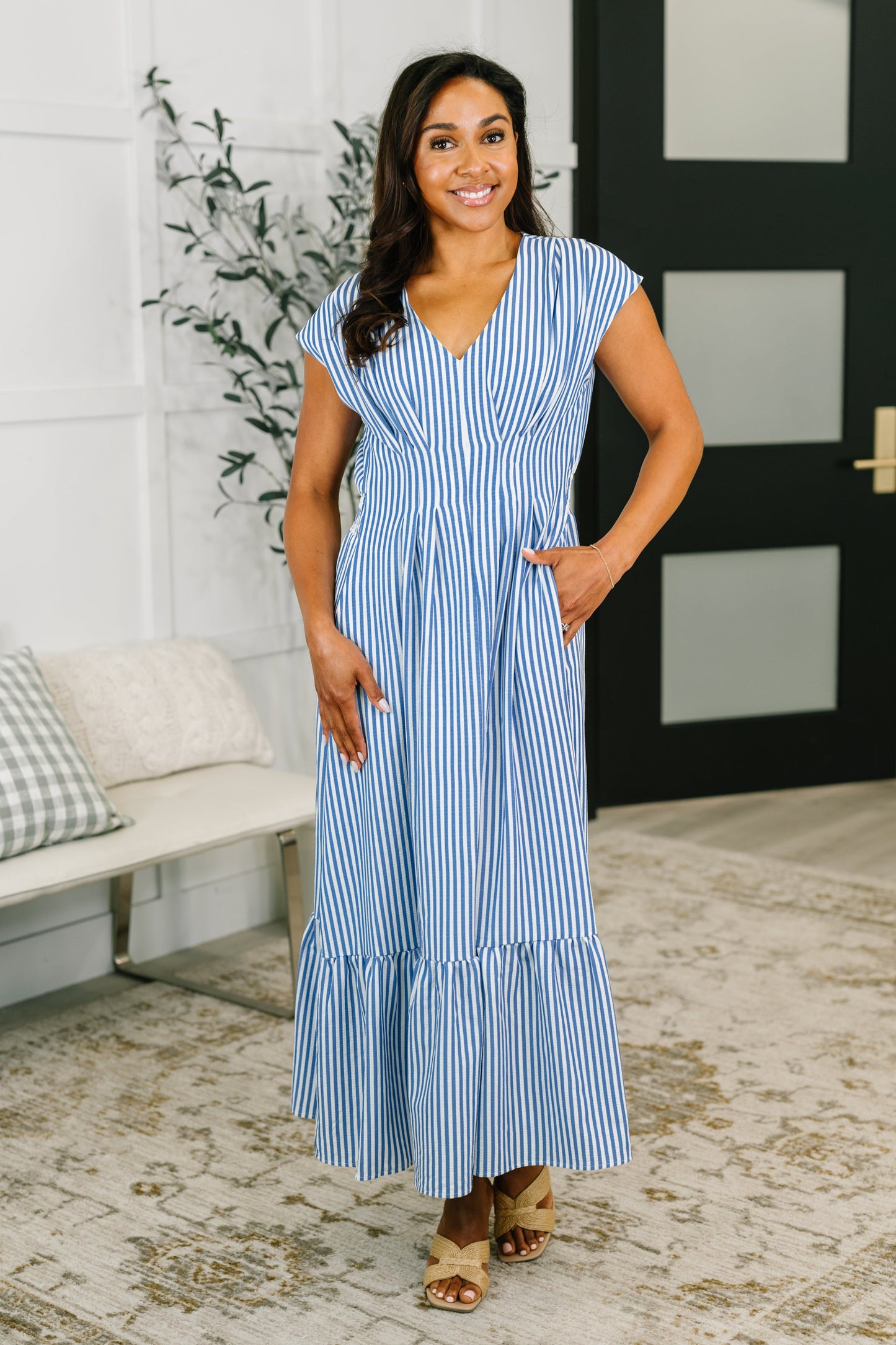 Only Chance Pleated Smock Waist Maxi Dress in Blue (Online Exclusive)