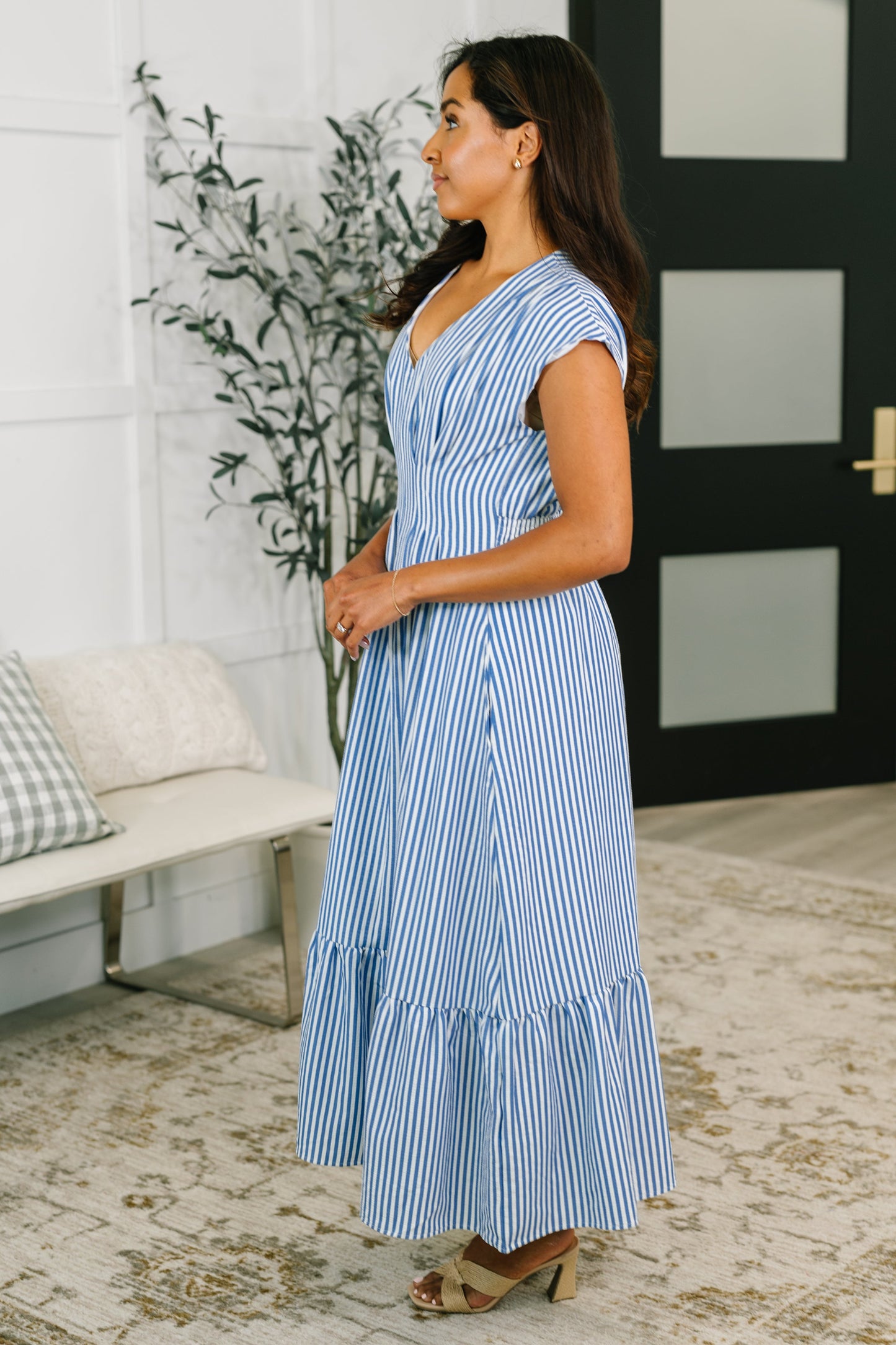 Only Chance Pleated Smock Waist Maxi Dress in Blue (Online Exclusive)