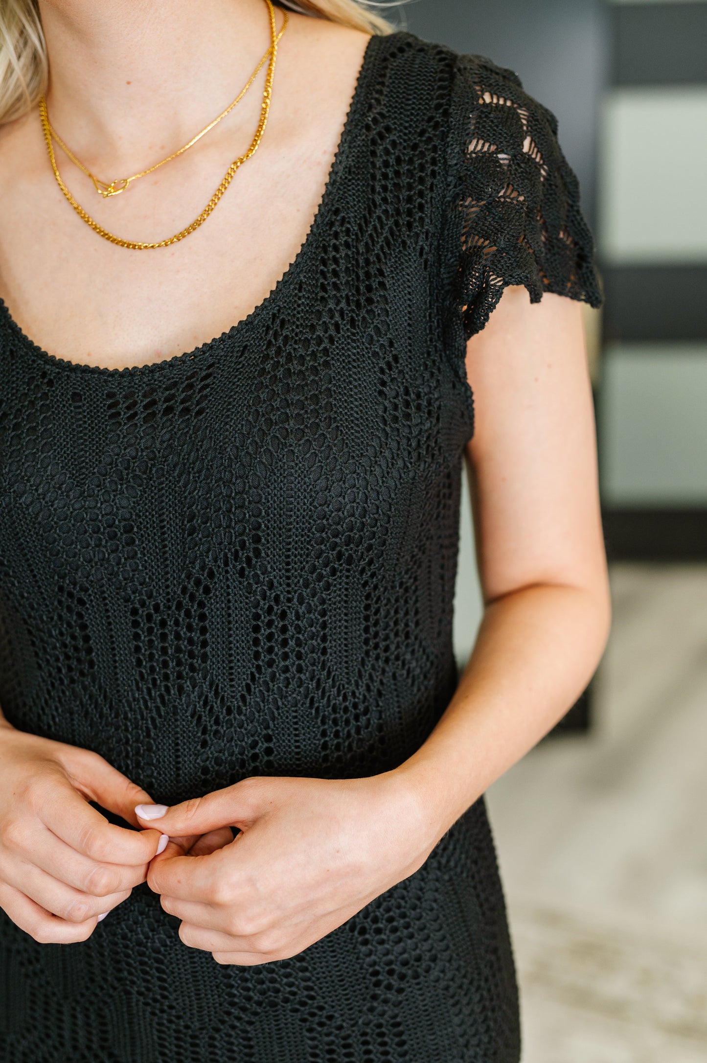 On the Town Lace Scoop Neck Dress in Black (Online Exclusive)