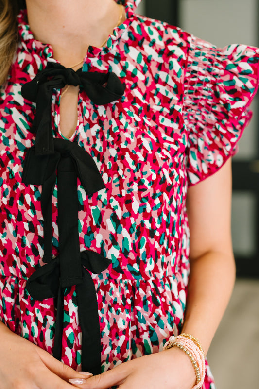 Pattern Pending Bow Detail Dress in Fuchsia and Black (Online Exclusive)