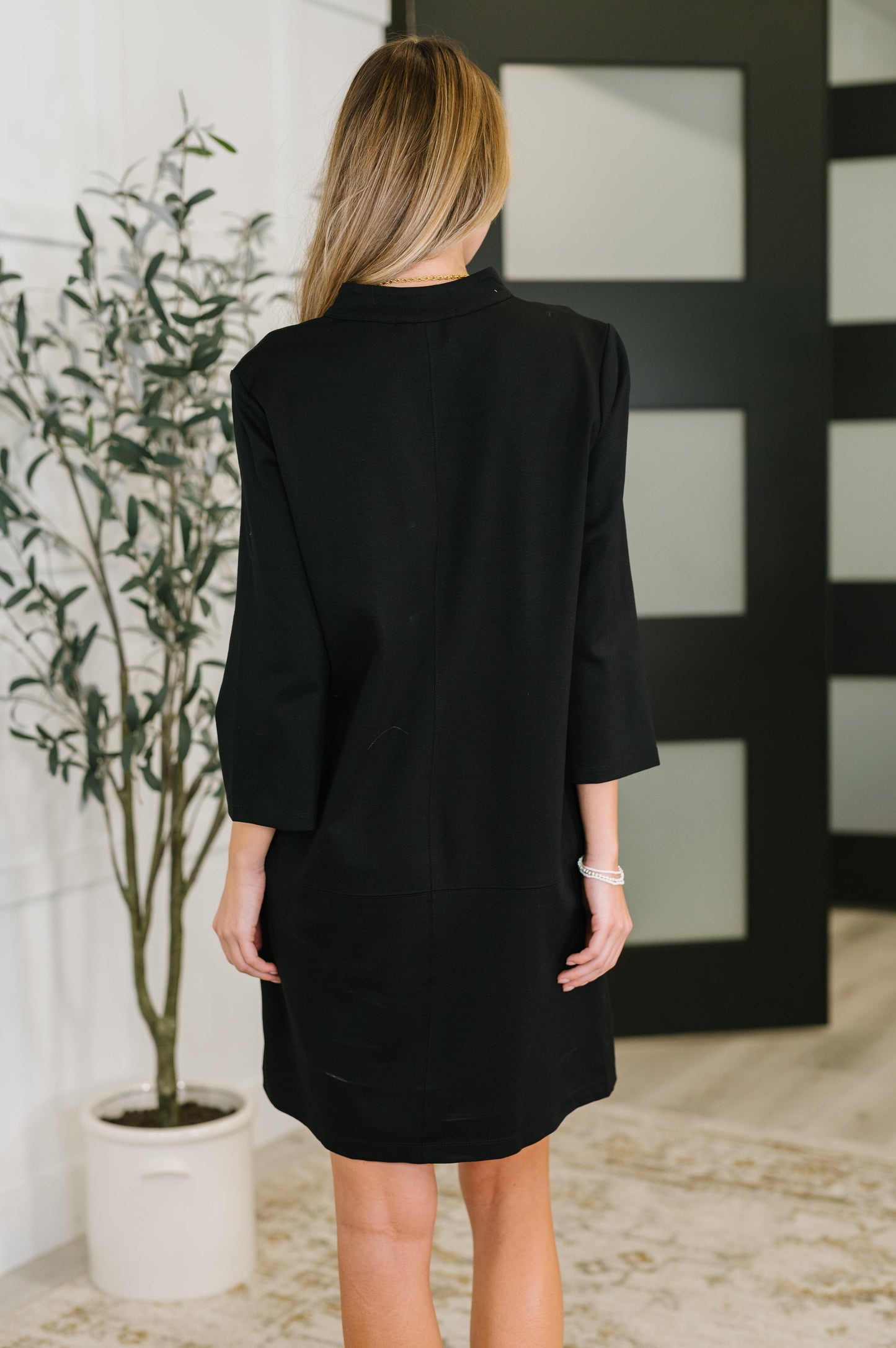Portfolio Quarter Sleeve Dress in Black (Online Exclusive)