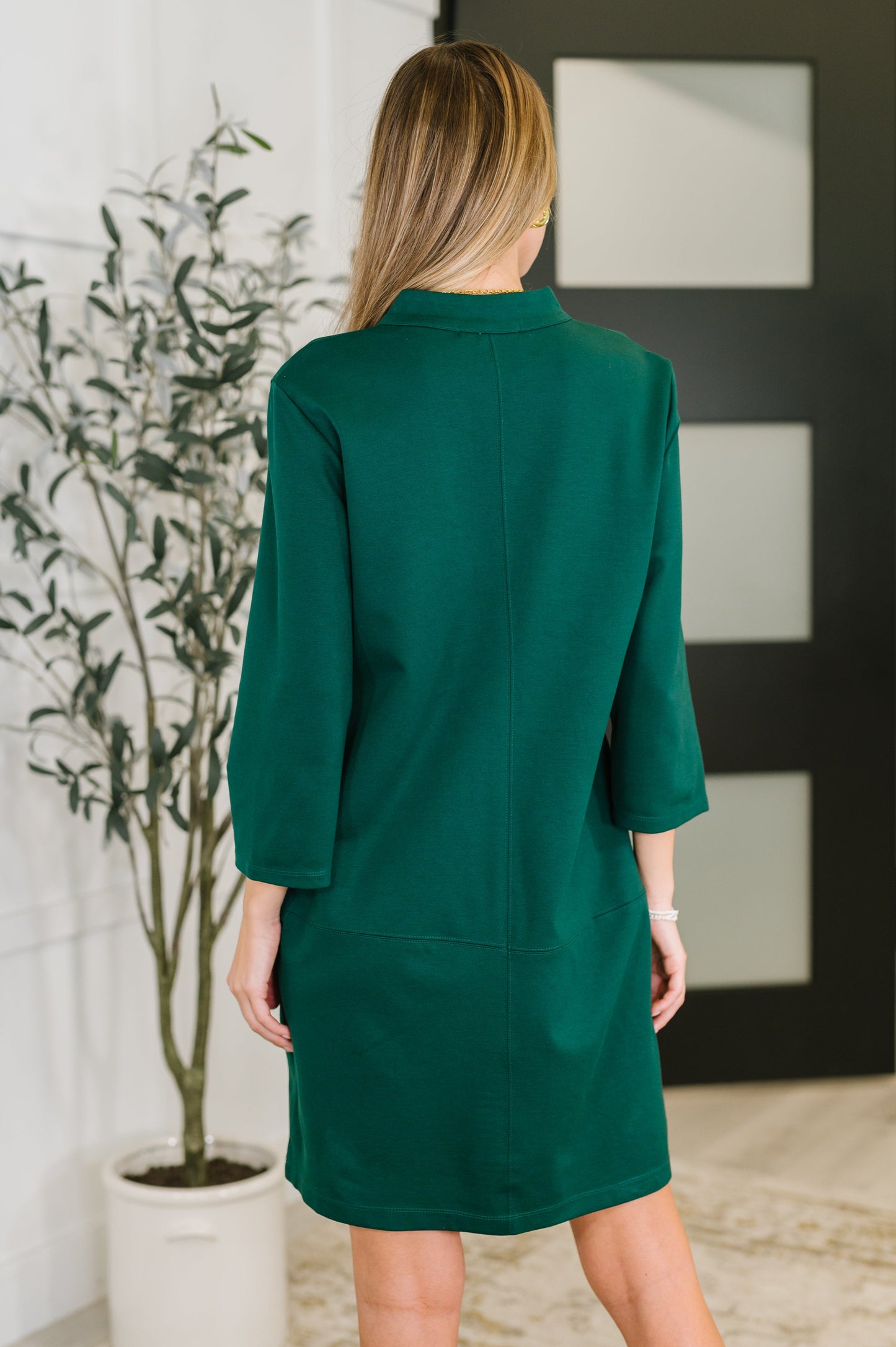 Portfolio Quarter Sleeve Dress in Hunter Green (Online Exclusive)