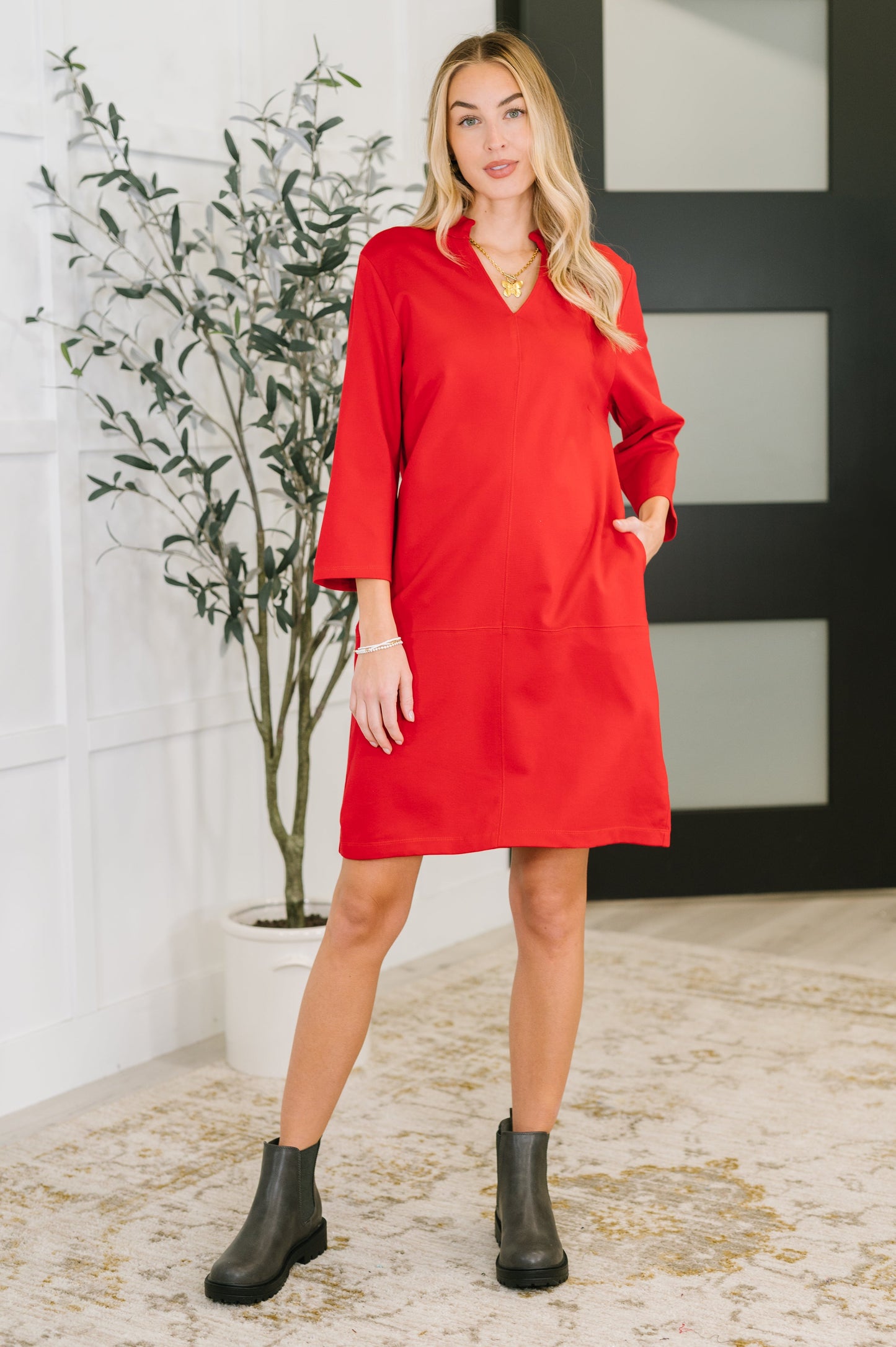 Portfolio Quarter Sleeve Dress in Red (Online Exclusive)