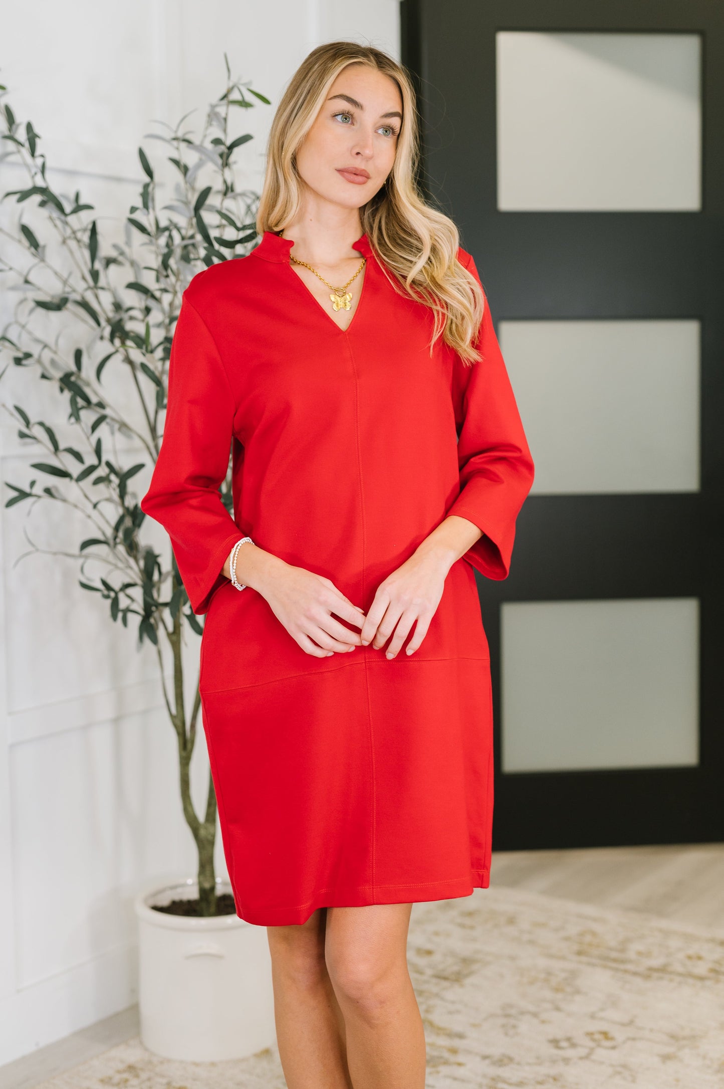 Portfolio Quarter Sleeve Dress in Red (Online Exclusive)