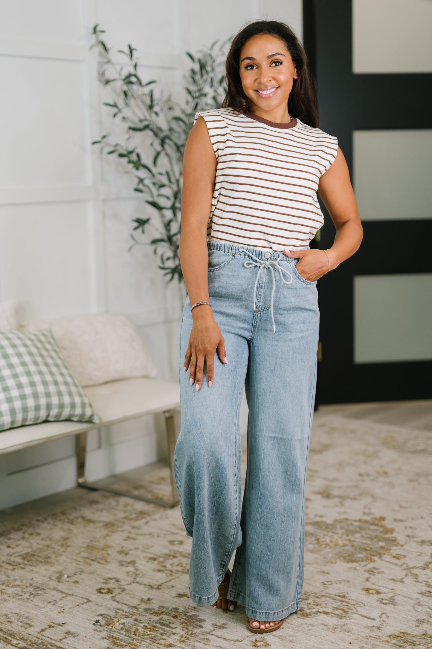 Quite Intimately Striped Muscle Tee in Brown (Online Exclusive)
