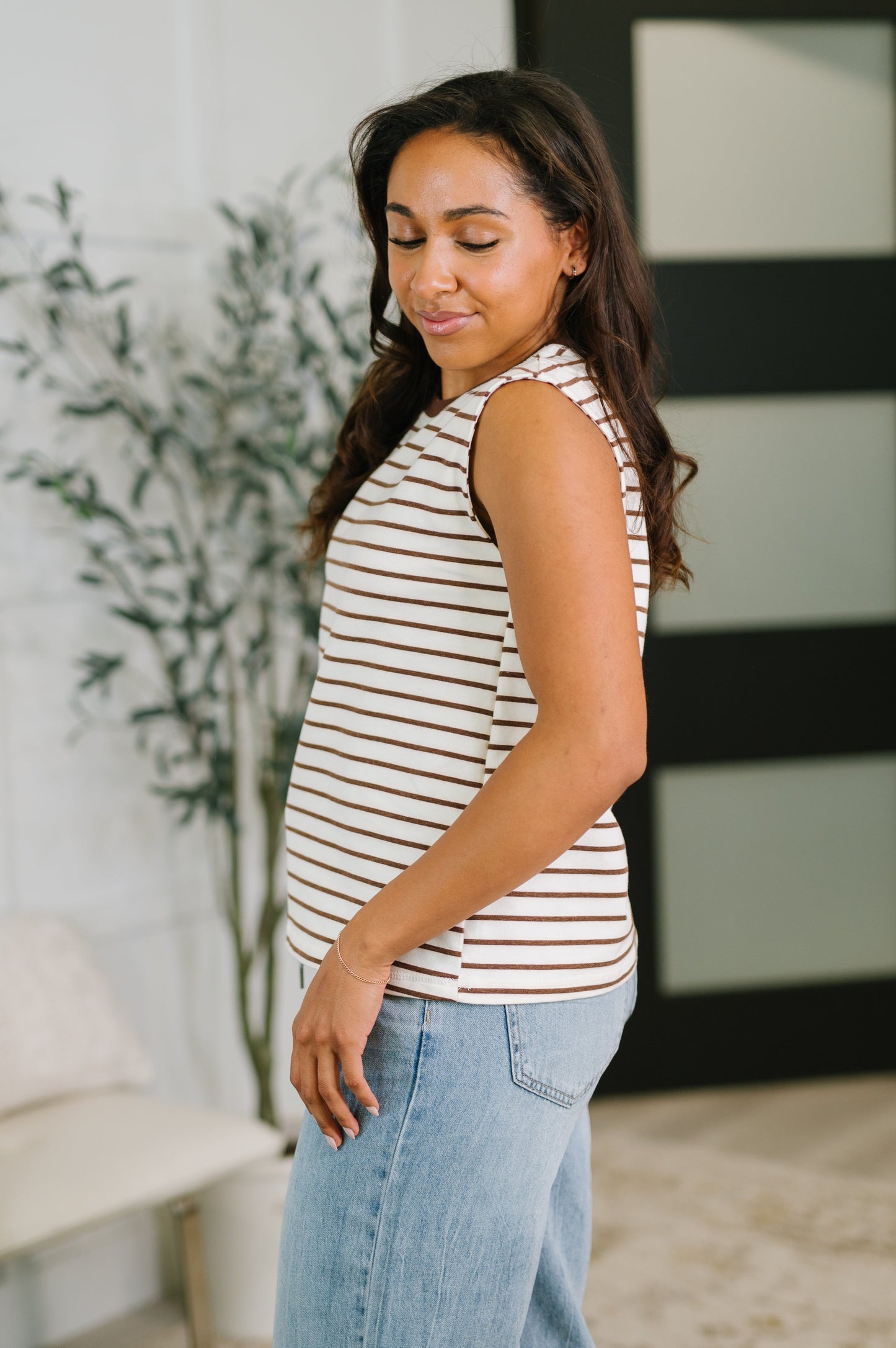 Quite Intimately Striped Muscle Tee in Brown (Online Exclusive)