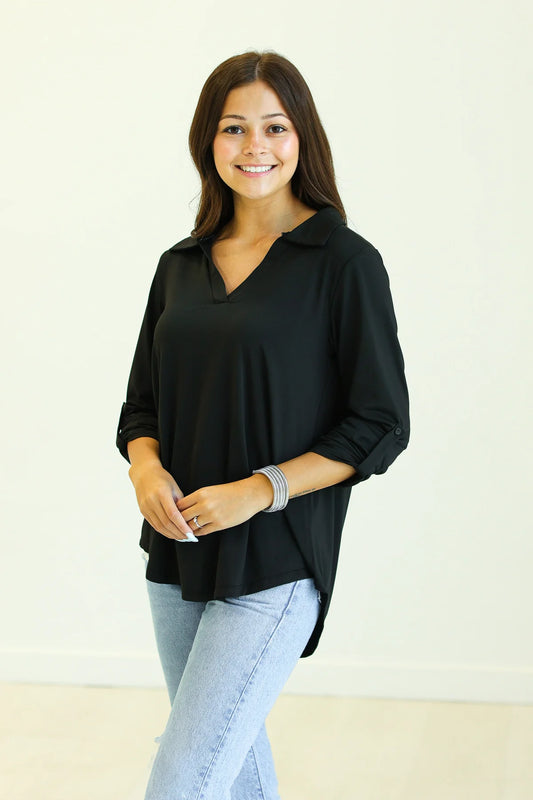 Relaxed Black V-Neck Top