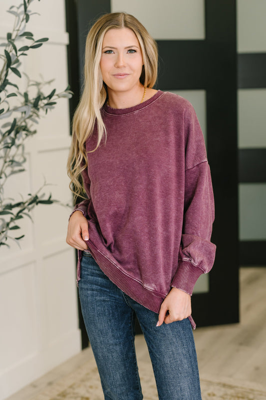 Safe and Secure Mineral Wash Pullover in Eggplant (Online Exclusive)