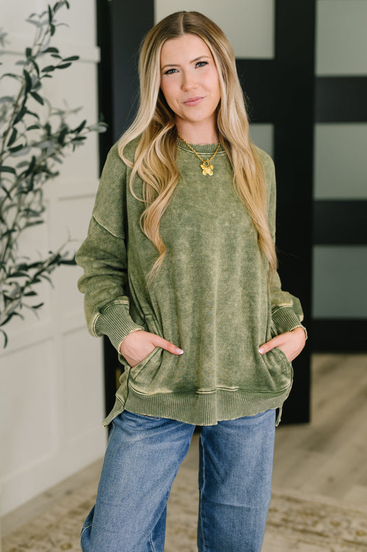 Safe and Secure Mineral Wash Pullover in Light Olive (Online Exclusive)