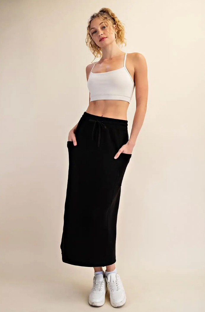 Plus Size Scuba Long Skirt- Black