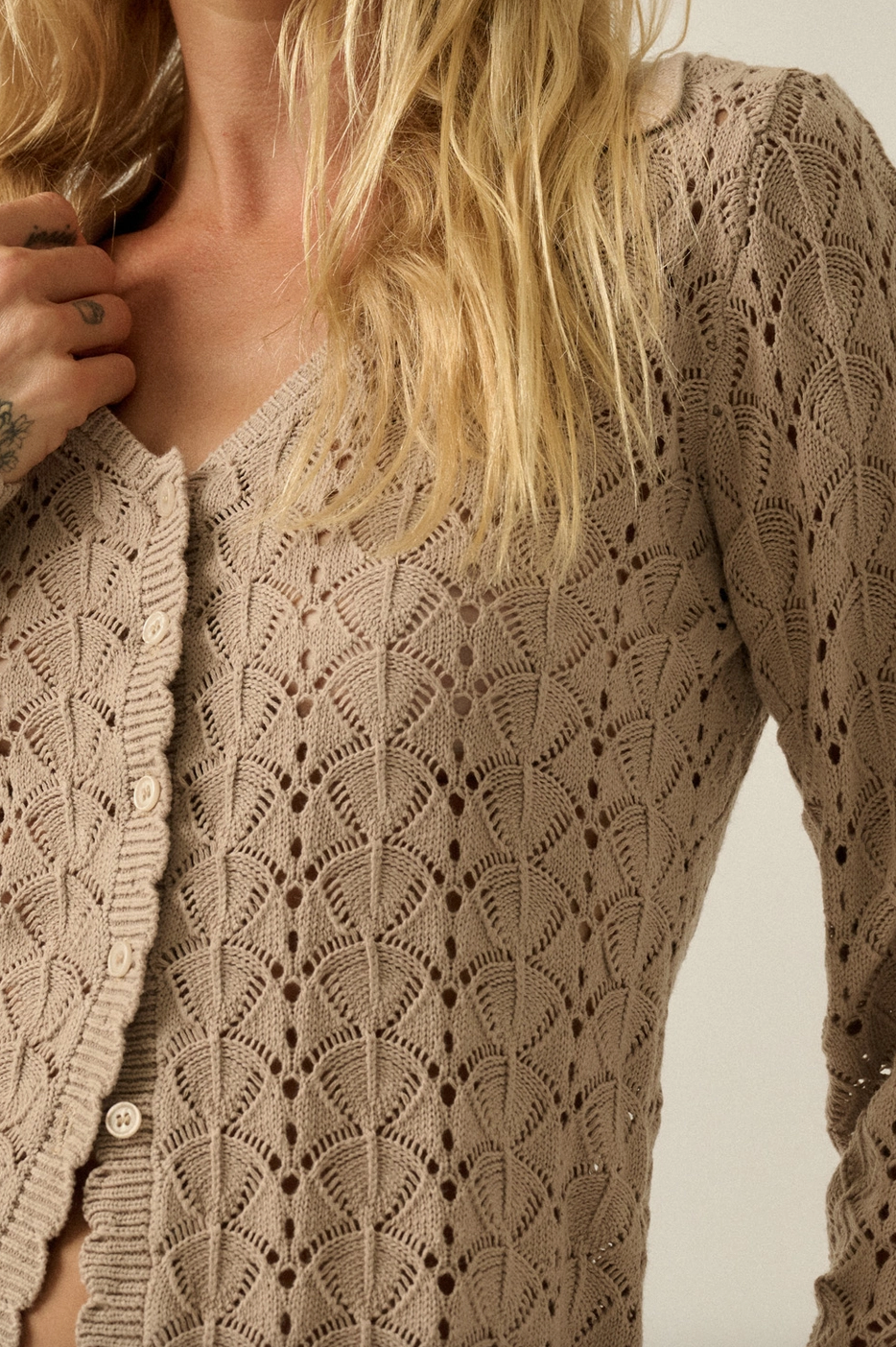 Crochet Knit Cardigan - Sand