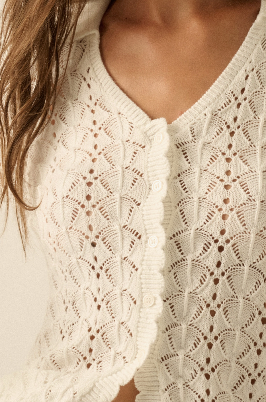 Crochet Knit Cardigan - Off White