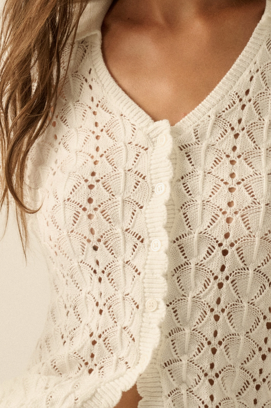 Crochet Knit Cardigan - Off White
