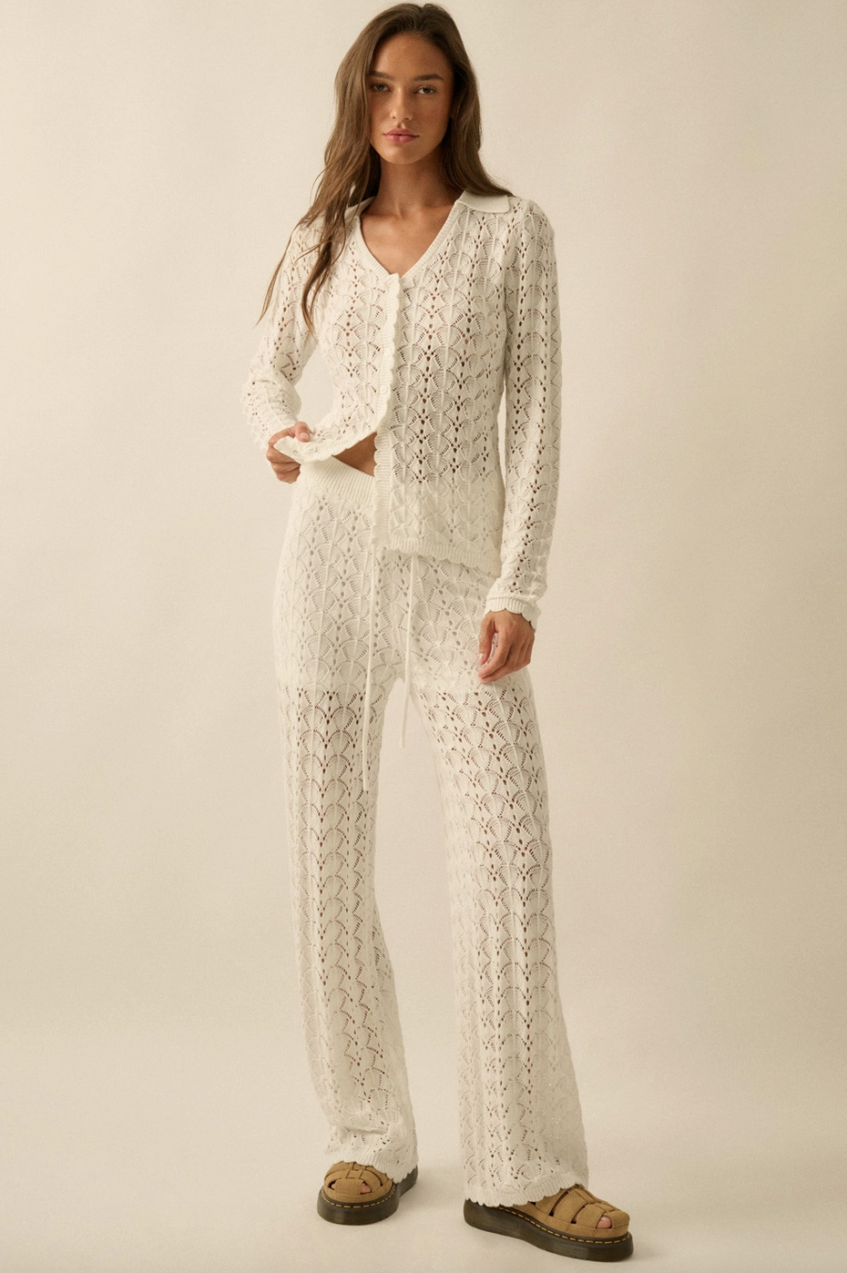 Crochet Knit Cardigan - Off White