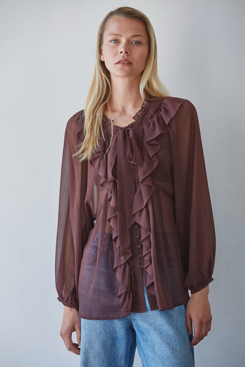 Chocolate Brown Ruffled Blouse