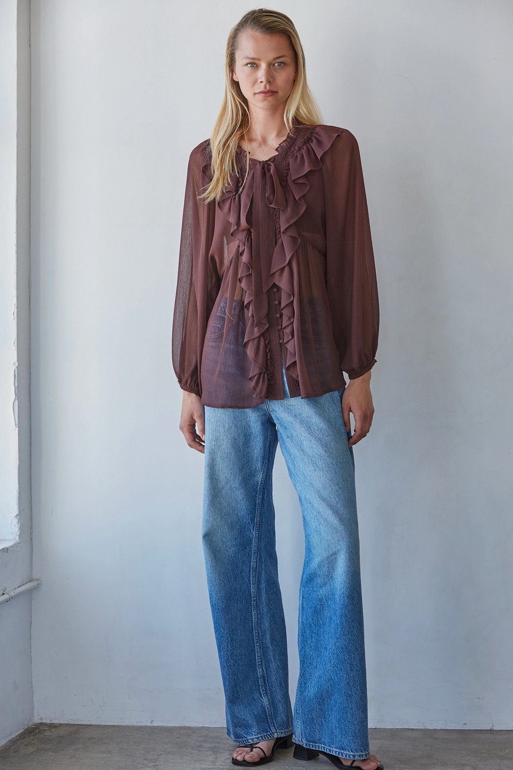 Chocolate Brown Ruffled Blouse