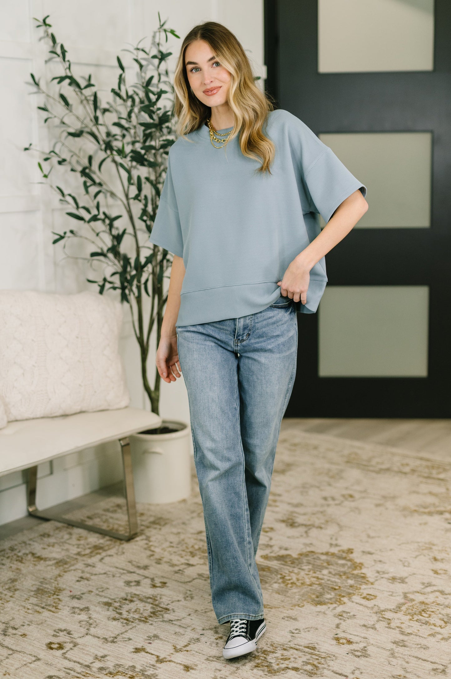 Sense of Clarity Boxy Top in Blue Grey (Online Exclusive)