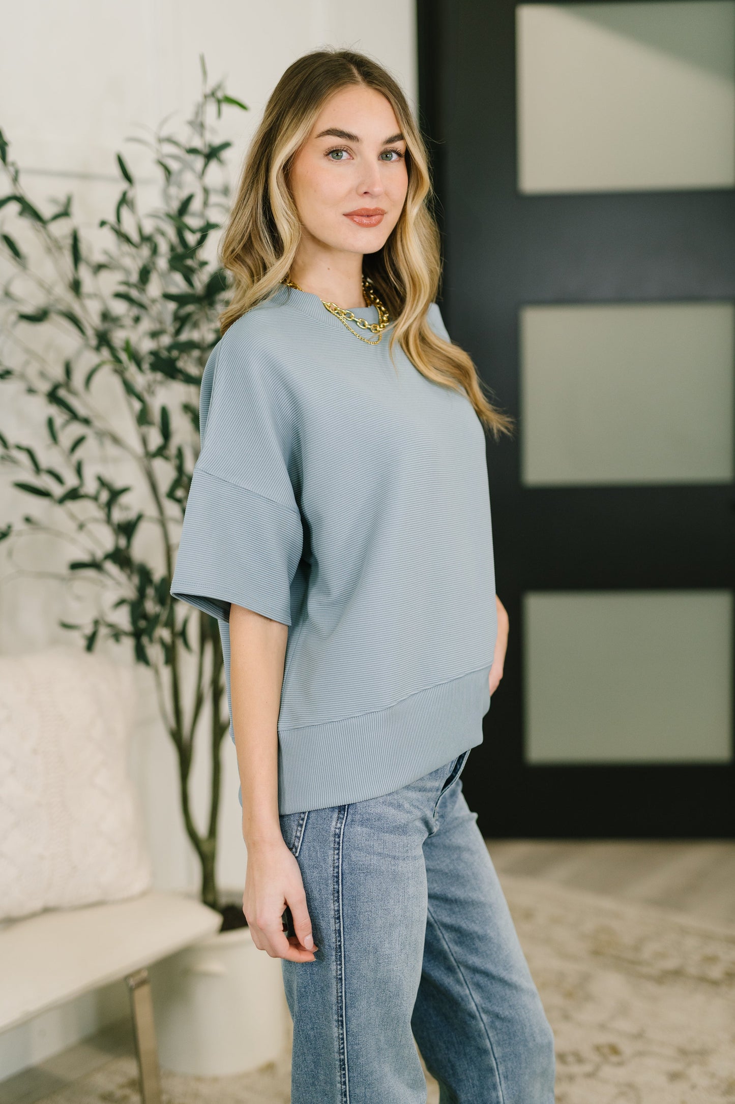 Sense of Clarity Boxy Top in Blue Grey (Online Exclusive)