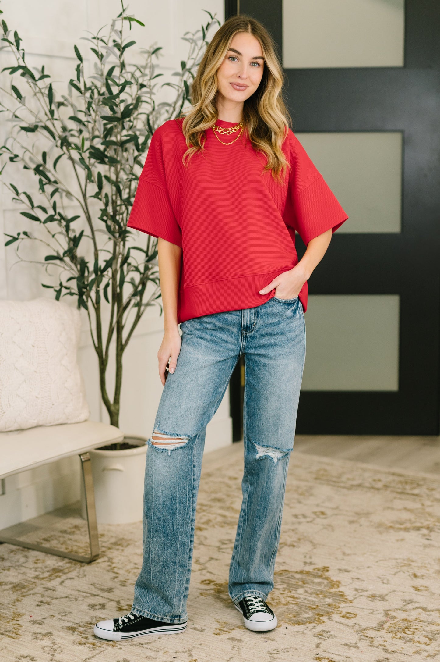 Sense of Clarity Boxy Top in Ruby (Online Exclusive)