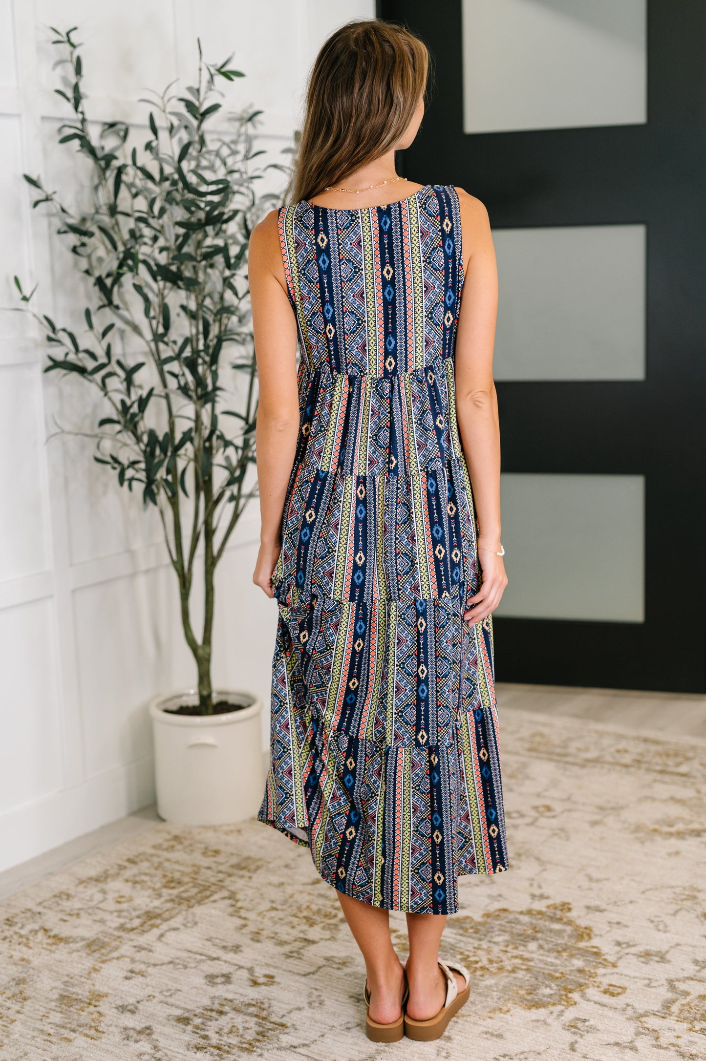 Sierra Spirit Gathered Tiered Dress in Navy (Online Exclusive)