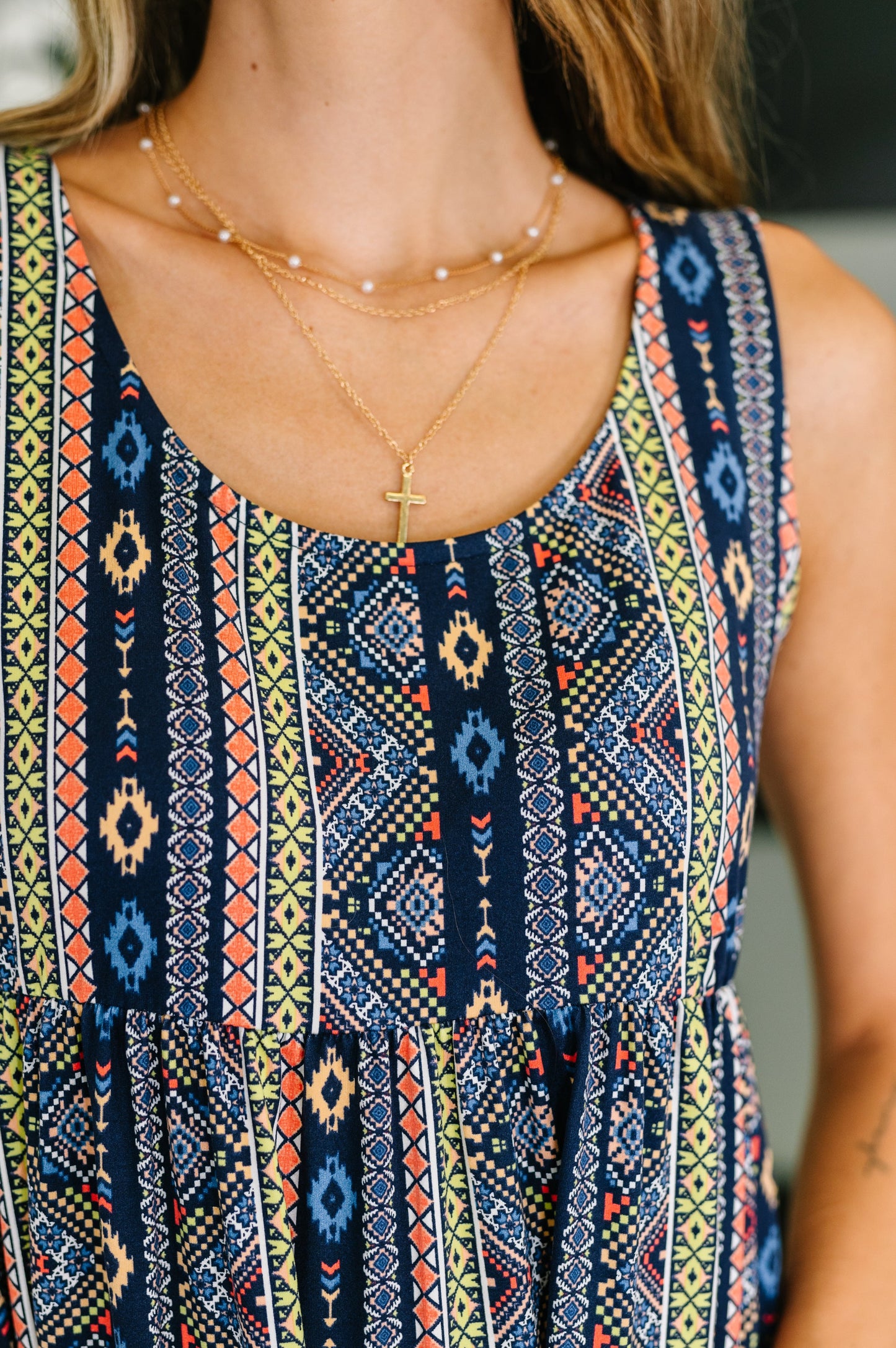 Sierra Spirit Gathered Tiered Dress in Navy (Online Exclusive)