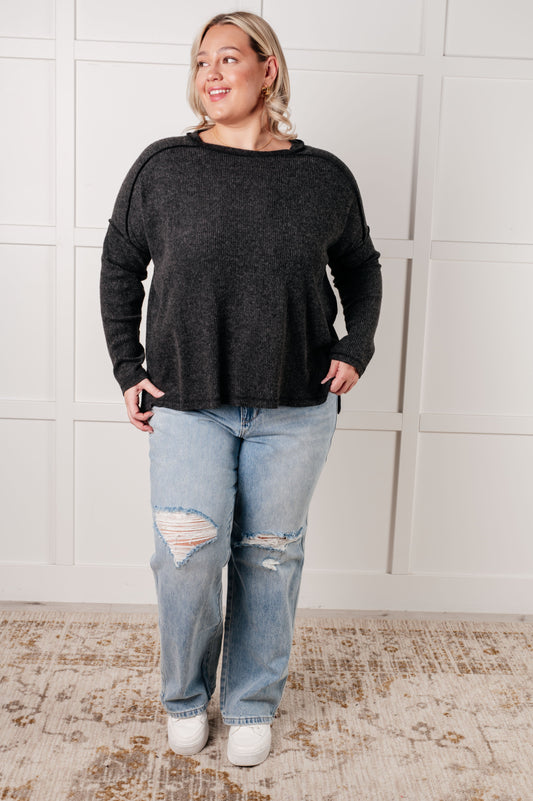 Simply Basic Ribbed Hacci Sweater in Black (Online Exclusive)