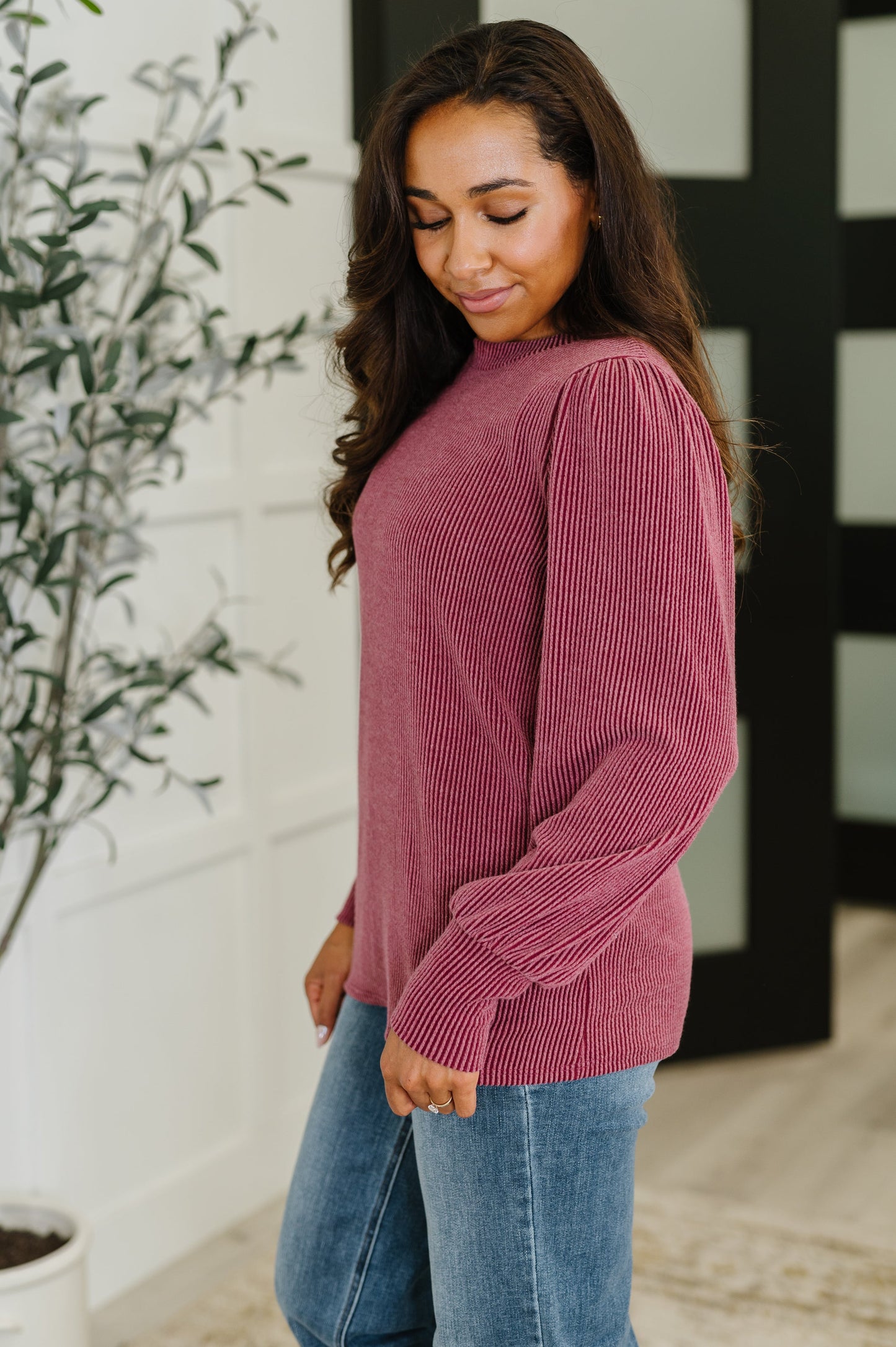 Simply Styled Balloon Sleeve Knit Top (Online Exclusive)