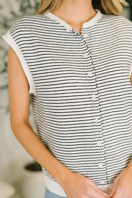 Striped Cap Sleeve Button Down (Online Exclusive)