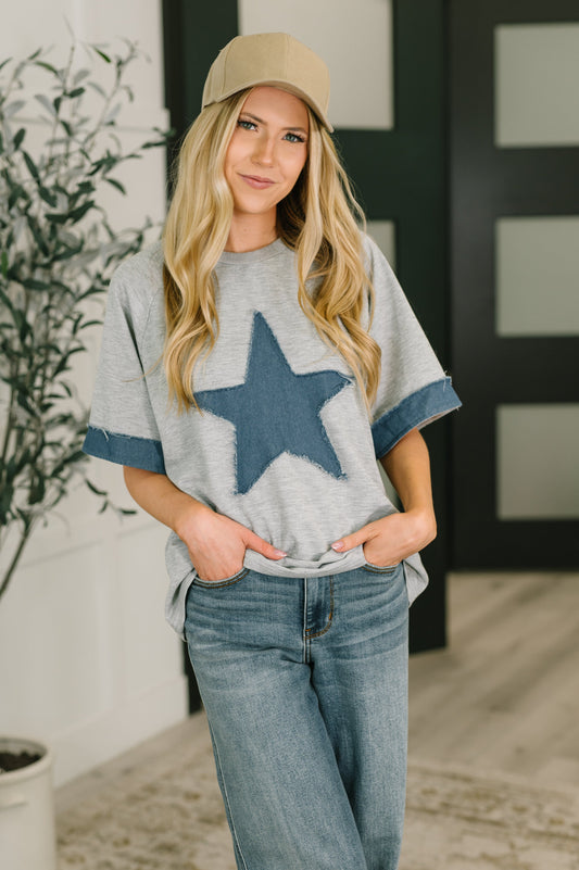 Star Stud Distressed Applique Top (Online Exclusive)