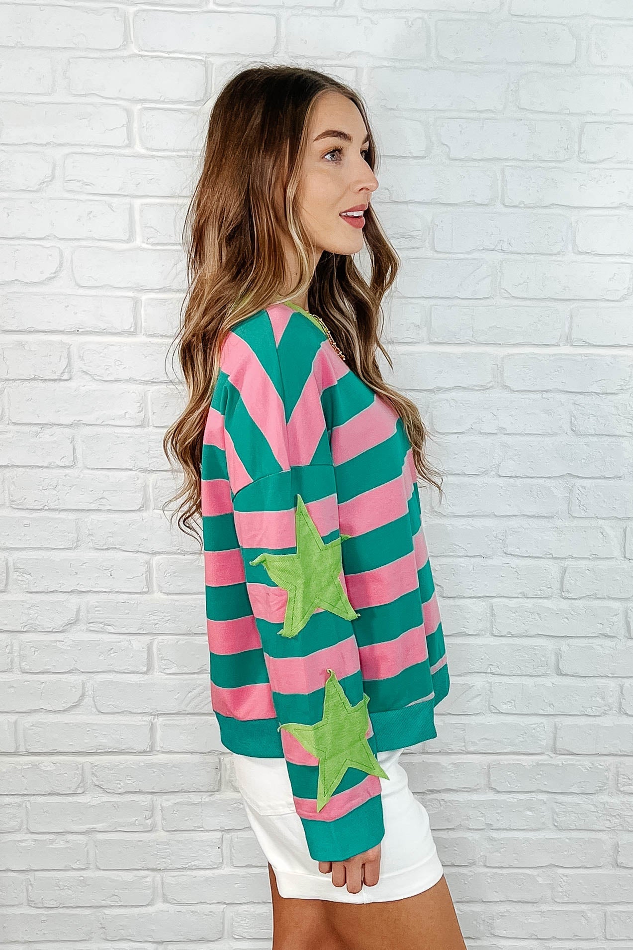 Stars On Stripes Patchwork Striped Sweatshirt (Online Exclusive)